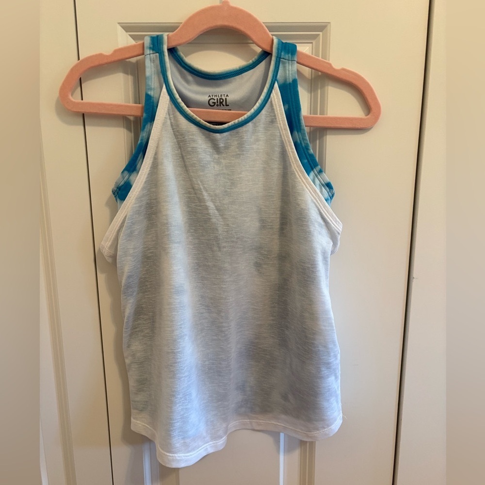 Athleta Girls Blue and White Tie-Dye Tank Top XS/6